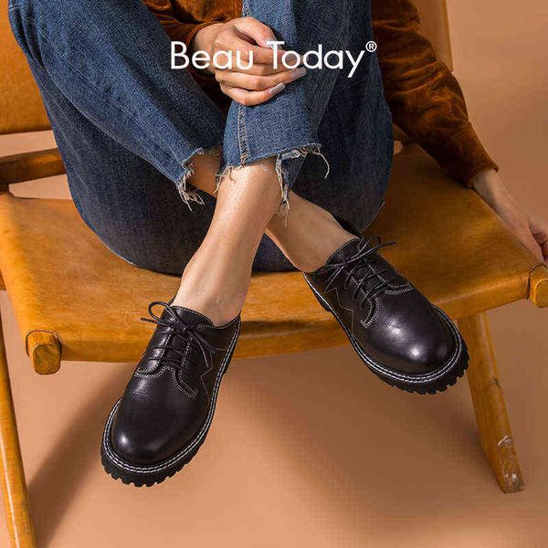 women's casual cow leather shoes lace up round head thick heel double seam style 2 9, Black
women's casual cow leather shoes lace up round head thick heel double seam style 2 9, Black