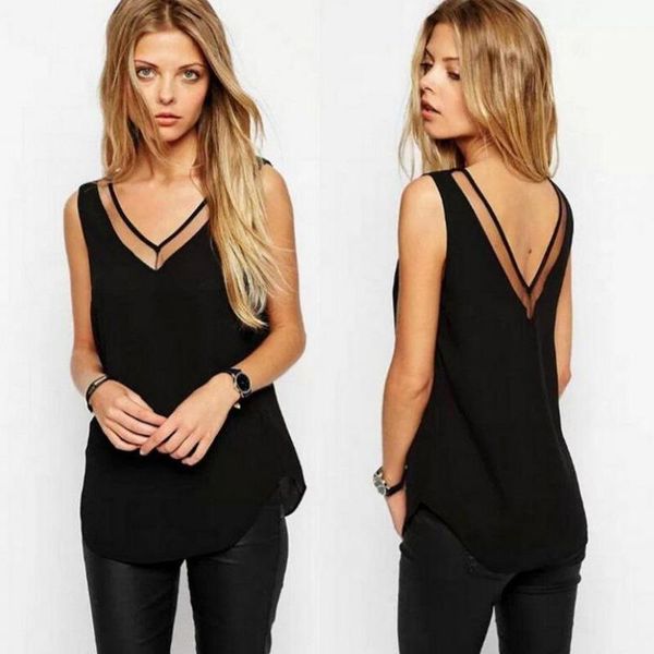 women's t-shirt ladies summer fashion clothes solid color v-neck gauze stitching chiffon shirt halter vest, White
women's t-shirt ladies summer fashion clothes solid color v-neck gauze stitching chiffon shirt halter vest, White