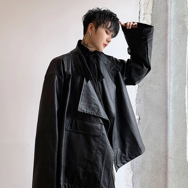 men's niche designasymmetric pu leather jackets with pockets 2021 autumn new fashionable loose lapel oversized coat 9y9360, Black
men's niche designasymmetric pu leather jackets with pockets 2021 autumn new fashionable loose lapel oversized coat 9y9360, Black