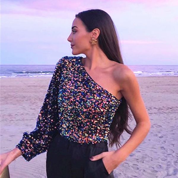 spring arrivals one shoulder long sleeve irregular skew collar women casual t-shirt color sequined mi701 210525, White
spring arrivals one shoulder long sleeve irregular skew collar women casual t-shirt color sequined mi701 210525, White