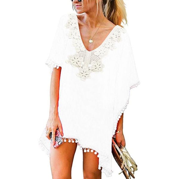 women's blouses & shirts women pom trim kaftan chiffon tassels casual loose short sleeve blouse for ladies v-neck lace-up blusas, White
women's blouses & shirts women pom trim kaftan chiffon tassels casual loose short sleeve blouse for ladies v-neck lace-up blusas, White