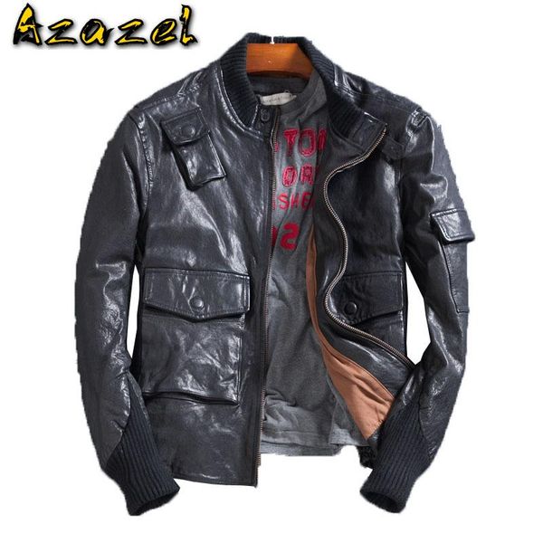 men's leather & faux azazel genuine jacket korean oil wax sheepskin coat for men short spring motorcycle lj1319 kj1412, Black
men's leather & faux azazel genuine jacket korean oil wax sheepskin coat for men short spring motorcycle lj1319 kj1412, Black