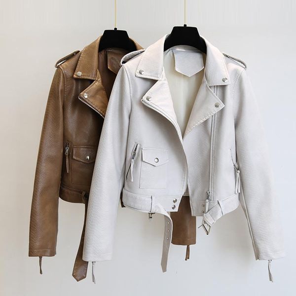 women's leather & faux spring autumn women jacket slim streetwear khaki coat biker moto with belt female outerwear, Black
women's leather & faux spring autumn women jacket slim streetwear khaki coat biker moto with belt female outerwear, Black