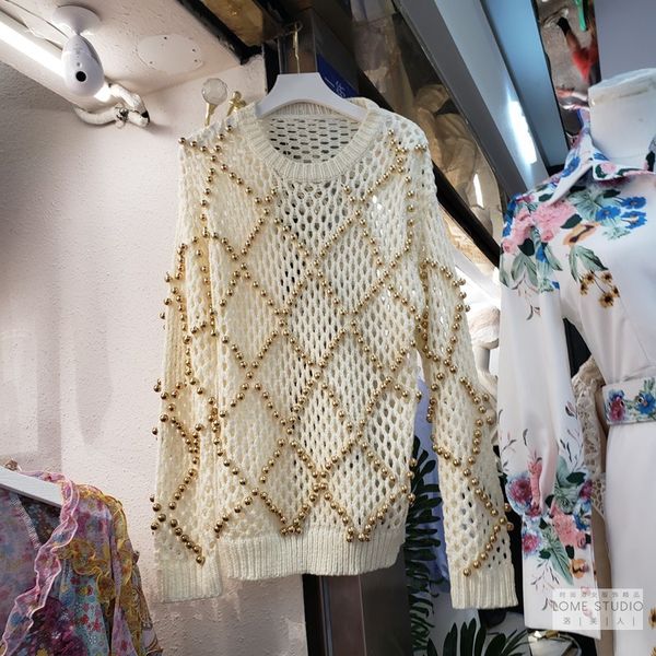 female casual 2021 autumn rag new industry heavy frizzy black pearl pullovers jumper off the lady tcdf, White;black
female casual 2021 autumn rag new industry heavy frizzy black pearl pullovers jumper off the lady tcdf, White;black