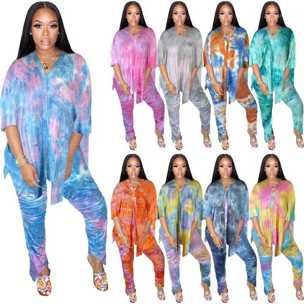 cross-border foreign trade women's fashion casual suit loose v-neck blouse tights shadow printing tie-dye two-piece two piece pants, White
cross-border foreign trade women's fashion casual suit loose v-neck blouse tights shadow printing tie-dye two-piece two piece pants, White