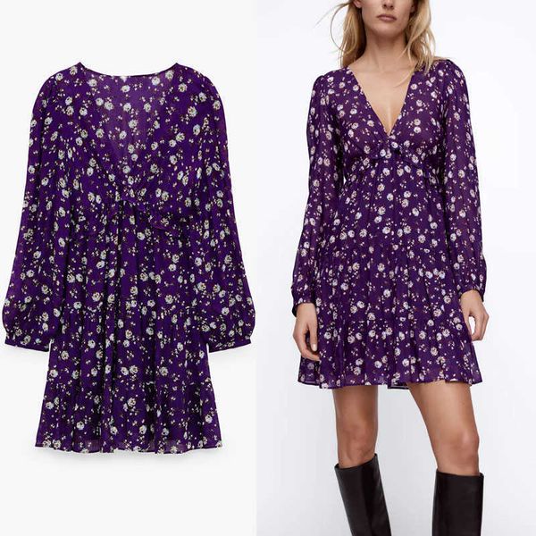 za elegant floral print purple mini dress women long sleeve ruffle elastic waist vintage ruched dresses lining vestido 210602, Black;gray
za elegant floral print purple mini dress women long sleeve ruffle elastic waist vintage ruched dresses lining vestido 210602, Black;gray