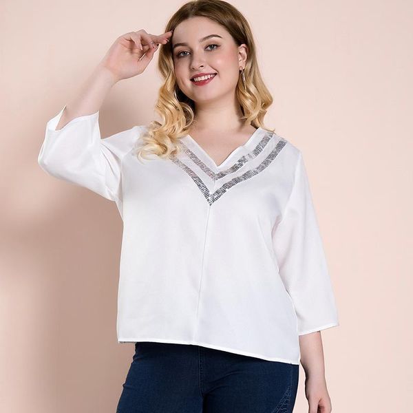 

women's blouses & shirts mostnica elegant white plus size chiffon blouse for woman double sequin trim v neck surplice three quarter sle