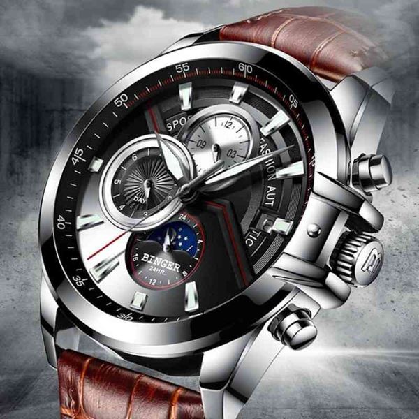 skeleton watches switzerland binger 2019 fashion swimming automatic men waterproof calendar moon phase leather band lighters, Slivery;brown
skeleton watches switzerland binger 2019 fashion swimming automatic men waterproof calendar moon phase leather band lighters, Slivery;brown