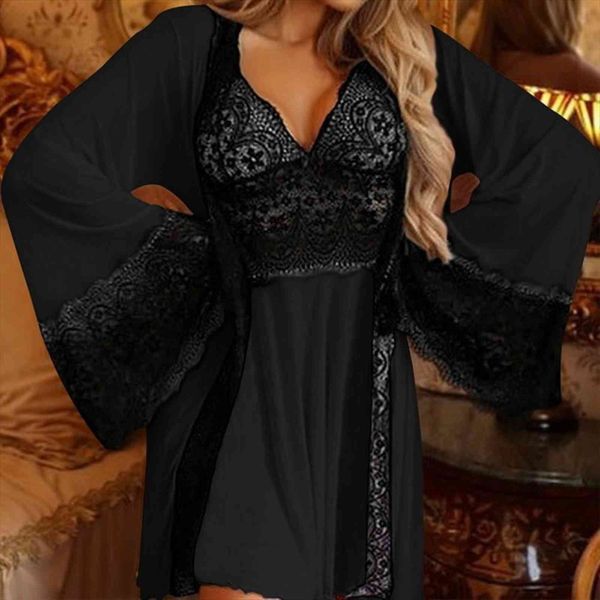 lace splicing pajamas three womens sleepwears piece fashion cardigan flare sleeve coat strap v neck backless dress suit, Black;red
lace splicing pajamas three womens sleepwears piece fashion cardigan flare sleeve coat strap v neck backless dress suit, Black;red