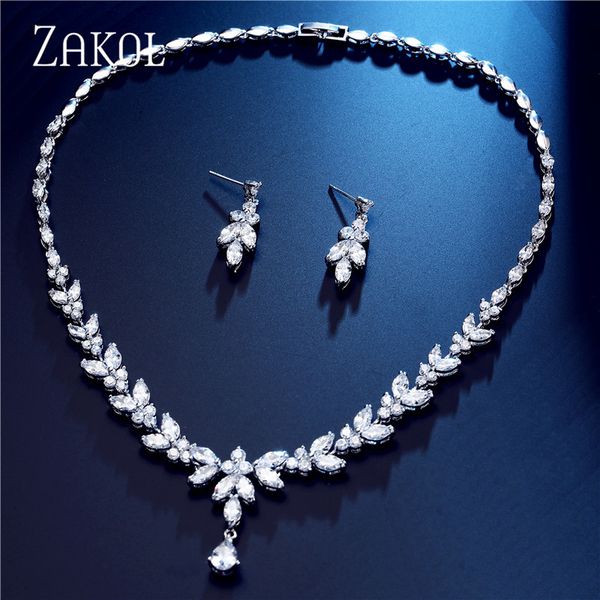 jewelry sets zakol zircons brand fashion white aaa+ cz zirconia leaf earrings necklace set for women bridal weddings fssp3181, Black
jewelry sets zakol zircons brand fashion white aaa+ cz zirconia leaf earrings necklace set for women bridal weddings fssp3181, Black