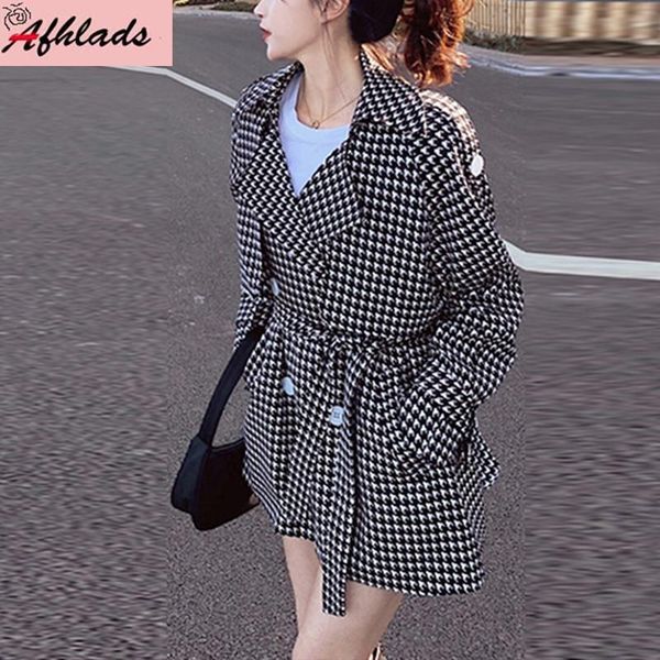 women's jackets black and white plaid outerwear female spring autumn 2021 style thin houndstooth double-breasted turn-down collar, Black;brown
women's jackets black and white plaid outerwear female spring autumn 2021 style thin houndstooth double-breasted turn-down collar, Black;brown