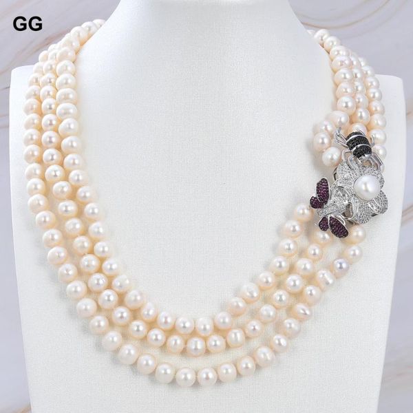 chains jk natural pearl 3rows 8-9mm white insect flower cz connector necklace handmade for women, Silver
chains jk natural pearl 3rows 8-9mm white insect flower cz connector necklace handmade for women, Silver