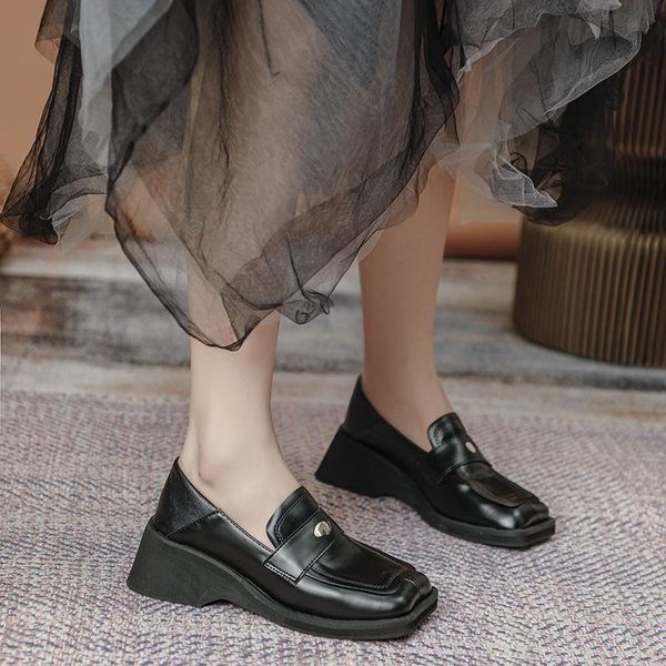dress shoes prowow female british style pumps square toe pu leather solid color block heels platform slip-on loafers, Black
dress shoes prowow female british style pumps square toe pu leather solid color block heels platform slip-on loafers, Black
