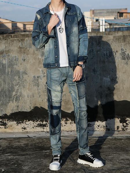 men's tracksuits retro denim jacket jeans pants 2pcs set holes patch motor mens clothes size -4xl, Gray
men's tracksuits retro denim jacket jeans pants 2pcs set holes patch motor mens clothes size -4xl, Gray