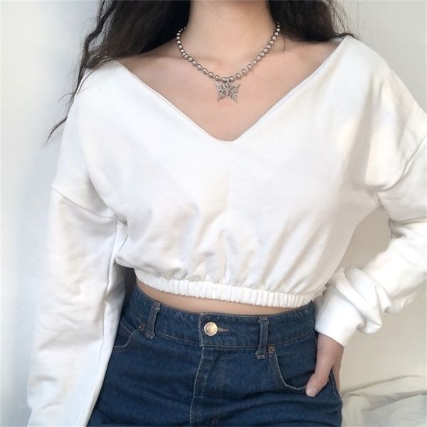 new autumn winter deep v-neck solid pullovers cropped pure color sweatshirts long sleeve loose casual streetwear 201126, Black
new autumn winter deep v-neck solid pullovers cropped pure color sweatshirts long sleeve loose casual streetwear 201126, Black