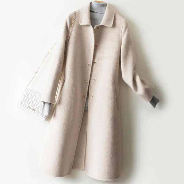 women's wool & blends autumn winter fashion plaid long double-sided coat women 4 color overcoat slim houndstooth office lady jacket fem, Black
women's wool & blends autumn winter fashion plaid long double-sided coat women 4 color overcoat slim houndstooth office lady jacket fem, Black