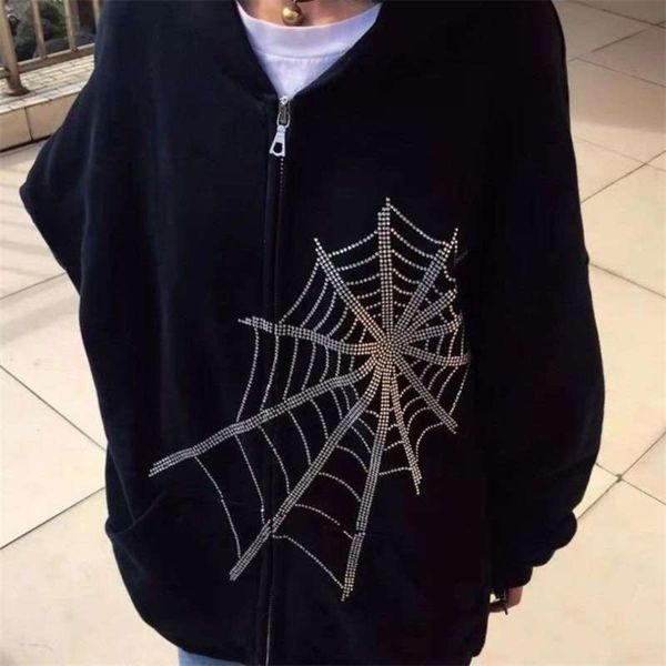 spider web drilling hoodie women 2000s vintage casual gothic long sleeve zipper coat y2k streetwear harajuku oversize coat 210928, Black
spider web drilling hoodie women 2000s vintage casual gothic long sleeve zipper coat y2k streetwear harajuku oversize coat 210928, Black