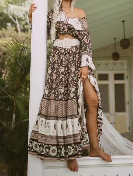 Autumn Bohemian Lacing up Tassel Floral Shirt BOHO Women Elastic Waist Maxi Long Skirts Long Sleeve Blouse Holiday 2 Pieces Set, White
Autumn Bohemian Lacing up Tassel Floral Shirt BOHO Women Elastic Waist Maxi Long Skirts Long Sleeve Blouse Holiday 2 Pieces Set, White