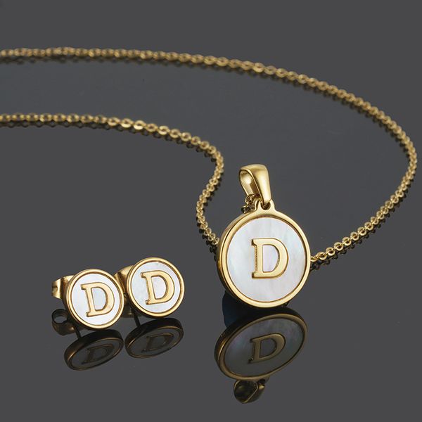 ip 18k gold plated letter stud earring alphabet shell necklace 304l stainless steel jewelry set, Silver
ip 18k gold plated letter stud earring alphabet shell necklace 304l stainless steel jewelry set, Silver