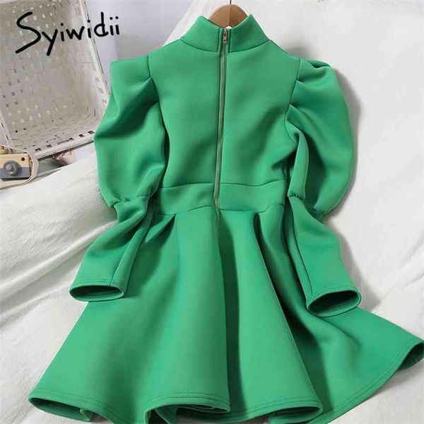 fashion high waist dresses women zipper puff long sleeve collar a-line solid green black clothing winter 210607, Black;gray
fashion high waist dresses women zipper puff long sleeve collar a-line solid green black clothing winter 210607, Black;gray
