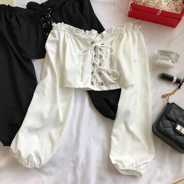 women's blouses & shirts womens off shoulder long sleeve ruffle vintage blouse with puff sleeves lace up ladies bandage crop black, White
women's blouses & shirts womens off shoulder long sleeve ruffle vintage blouse with puff sleeves lace up ladies bandage crop black, White