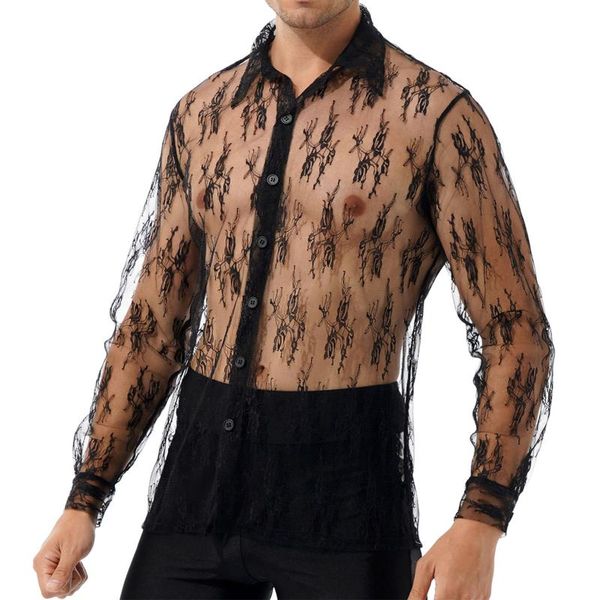 bras sets men fashion sheer see-through lace floral t-shirt turn-down collar long sleeve button for party nightclub costumes, Red;black
bras sets men fashion sheer see-through lace floral t-shirt turn-down collar long sleeve button for party nightclub costumes, Red;black