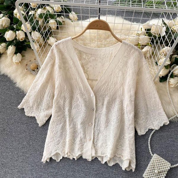 women's blouses & shirts 2021 retro holiday style blouse female v-neck breasted slim fit blusa lace short cardigan kk567, White
women's blouses & shirts 2021 retro holiday style blouse female v-neck breasted slim fit blusa lace short cardigan kk567, White