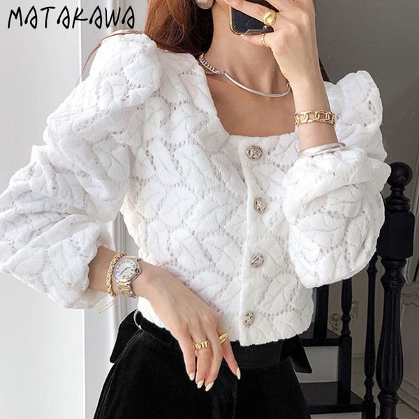 women's blouses & shirts matakawa square collar chic blouse women single-breasted three-dimensional texture busas lace puff sleeve kore, White
women's blouses & shirts matakawa square collar chic blouse women single-breasted three-dimensional texture busas lace puff sleeve kore, White