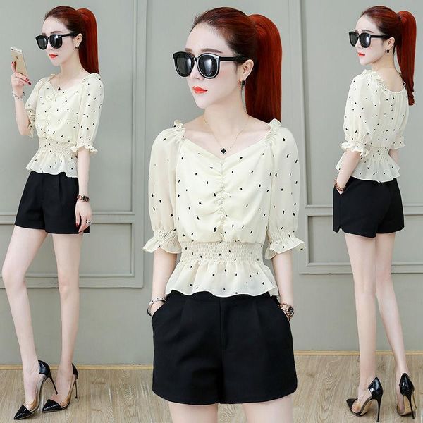 women's blouses & shirts polka dot printed sweet short sleeve summer korean close waist slim versatile chiffon super fairy shirt, White
women's blouses & shirts polka dot printed sweet short sleeve summer korean close waist slim versatile chiffon super fairy shirt, White