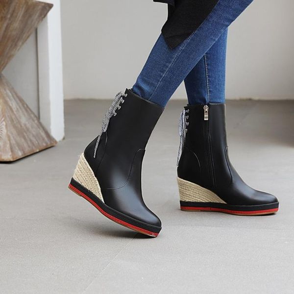 boots womens pointy toe pu leather ankle lace up wedge high hidden heel match colors warm winter shoes plus size 4colors, Black
boots womens pointy toe pu leather ankle lace up wedge high hidden heel match colors warm winter shoes plus size 4colors, Black