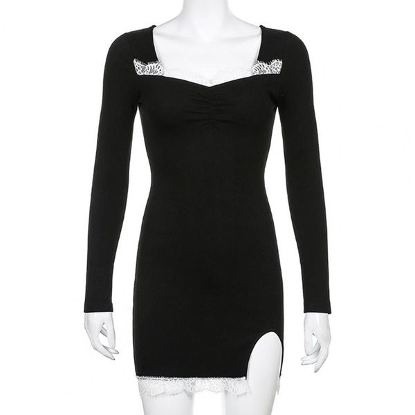 woman dress autumn long sleeve lace trim mini dress women split hem elegant party dress for women bodycon mini, Gray
woman dress autumn long sleeve lace trim mini dress women split hem elegant party dress for women bodycon mini, Gray