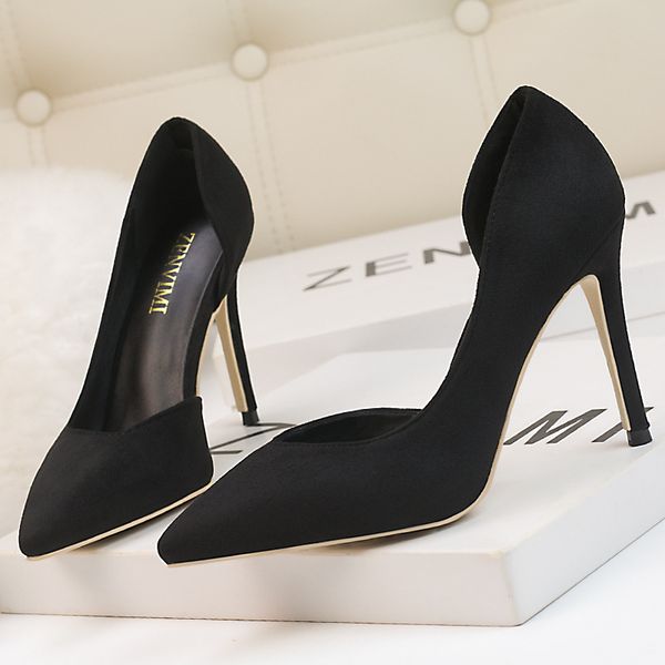 9657-6 korean style fashionable simple elegant slimming stiletto heel suede shallow mouth pointed toe side hollow womens shoes, Black
9657-6 korean style fashionable simple elegant slimming stiletto heel suede shallow mouth pointed toe side hollow womens shoes, Black