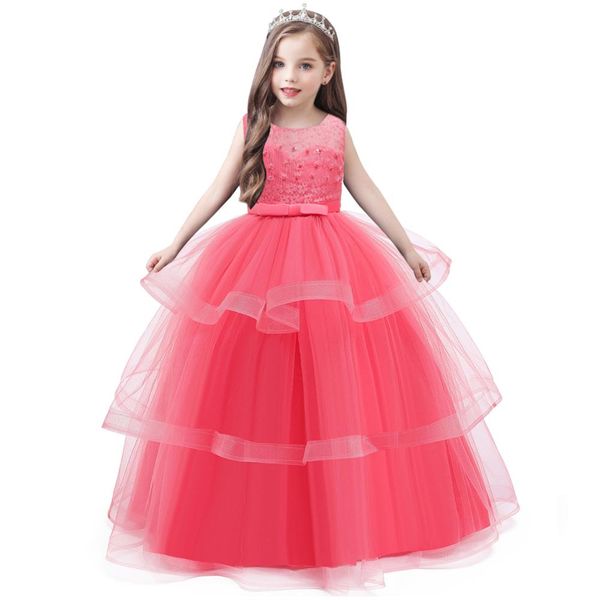 flower girl princesss birthday party official dinner evening dress girls evening show long bead embroidery dresses, White;pink