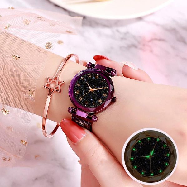wristwatches women's luxury starry sky magnetic magnet buckle quartz clock geometric surface female luminous bracelet watches, Slivery;brown
wristwatches women's luxury starry sky magnetic magnet buckle quartz clock geometric surface female luminous bracelet watches, Slivery;brown