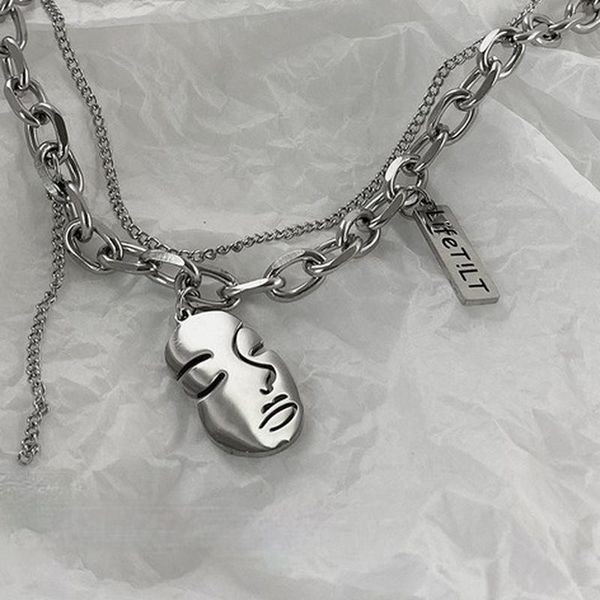 pendant necklaces vsnow statement stainless steeldouble layer hollow human face necklace for women chunky chain asymmetry jewelry, Silver
pendant necklaces vsnow statement stainless steeldouble layer hollow human face necklace for women chunky chain asymmetry jewelry, Silver