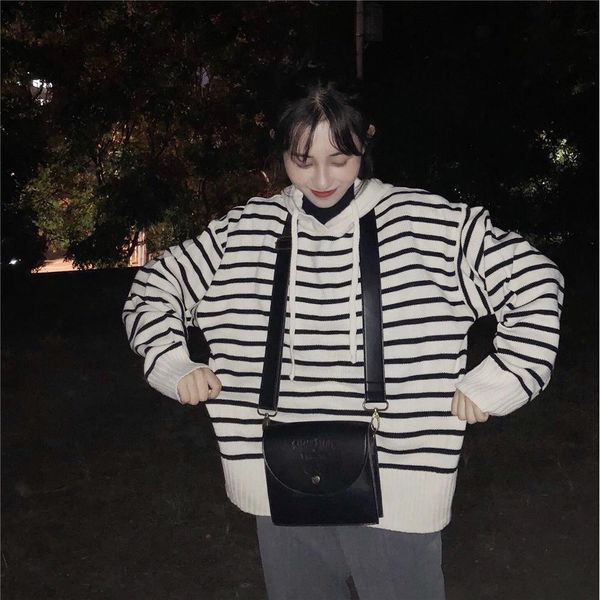 striped woman sweater spring and autumn casual korean loose sweater pullover woman student hooded thick knitted sweater jacket, Black;brown
striped woman sweater spring and autumn casual korean loose sweater pullover woman student hooded thick knitted sweater jacket, Black;brown