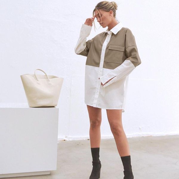 women's blouses & shirts women 2021 fashion patchwork pu leather shirt loose turndown collar high street spring and for ladies, White
women's blouses & shirts women 2021 fashion patchwork pu leather shirt loose turndown collar high street spring and for ladies, White