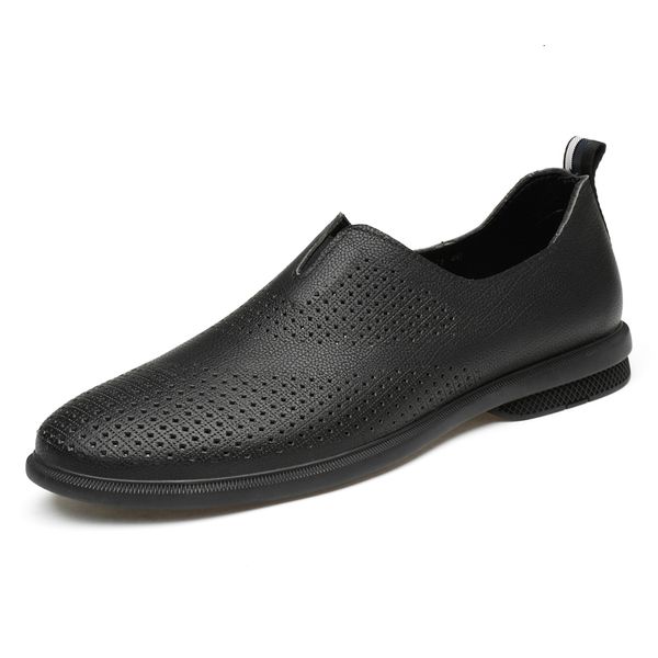 dress shoes genuine leather moccasins, punctured loafer breathable and soft to drive 0zfa, Black