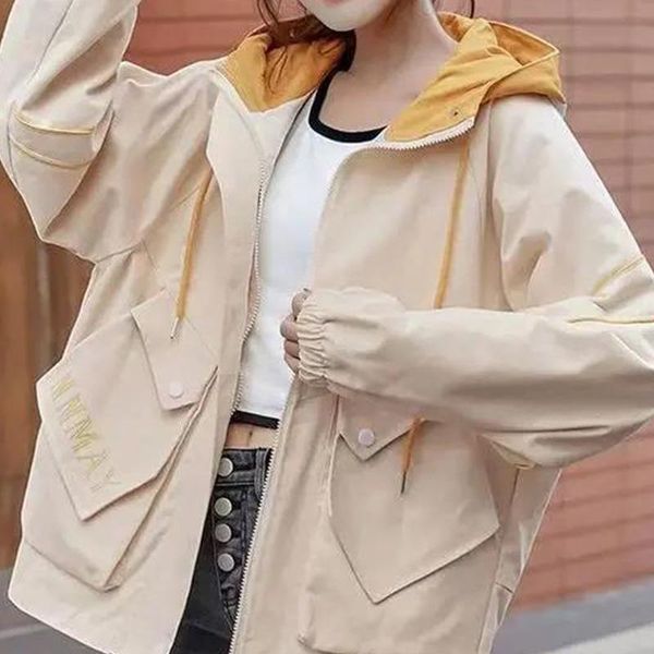 women's trench coats 2021 tooling jacket female spring and autumn casual loose fashion solid color hooded regular sleeve top, Tan;black
women's trench coats 2021 tooling jacket female spring and autumn casual loose fashion solid color hooded regular sleeve top, Tan;black