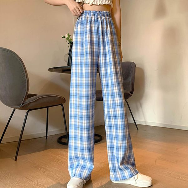 check wide leg fashion casual womens capris plaid loose high waist ladies long femme pant, Black;white
check wide leg fashion casual womens capris plaid loose high waist ladies long femme pant, Black;white