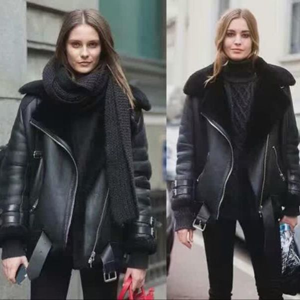 women's leather & faux winter thick warm women shearling 100% soft sheepskin wool jacket fashion plus size lady genuine coat, Black
women's leather & faux winter thick warm women shearling 100% soft sheepskin wool jacket fashion plus size lady genuine coat, Black