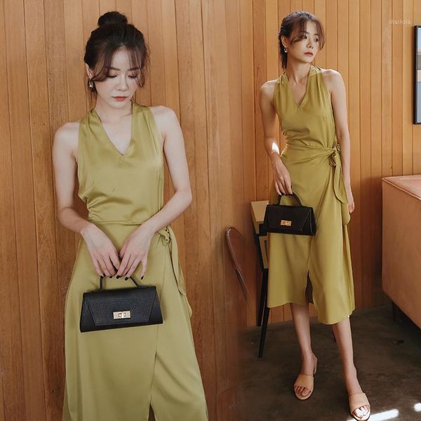 women long backless satin dress summer 2021 runway elegant korean halter casual honeymoon vacation party night dresses, Black;gray
women long backless satin dress summer 2021 runway elegant korean halter casual honeymoon vacation party night dresses, Black;gray