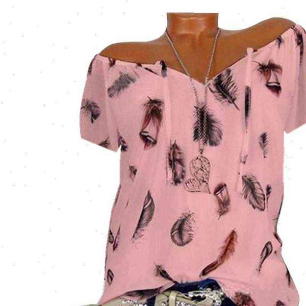 womens shirt plus size feather print lady summer bandage v neck short sleeve blouse loose drop, White
womens shirt plus size feather print lady summer bandage v neck short sleeve blouse loose drop, White