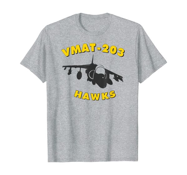 vmat-203 hawks av8b harrier attack training squadron t-shirt, White;black 
vmat-203 hawks av8b harrier attack training squadron t-shirt, White;black