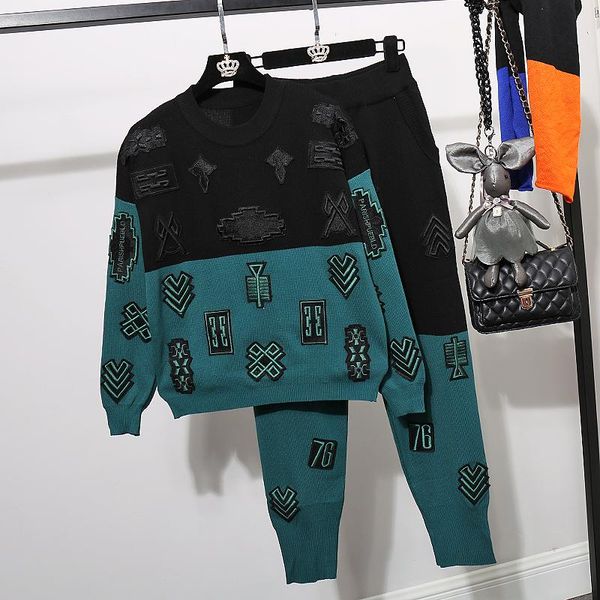 women's two piece pants women outfits spring autumn fashion embroidery knitting color contrast tracksuit + casual set female tide h1611, White
women's two piece pants women outfits spring autumn fashion embroidery knitting color contrast tracksuit + casual set female tide h1611, White
