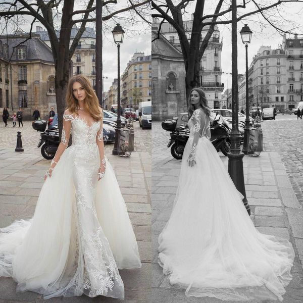 2021 designer lace wedding dresses overskirt long sleeves illusion jewen neck covered button ivory bridal gowns marriage dress wh084, White
2021 designer lace wedding dresses overskirt long sleeves illusion jewen neck covered button ivory bridal gowns marriage dress wh084, White