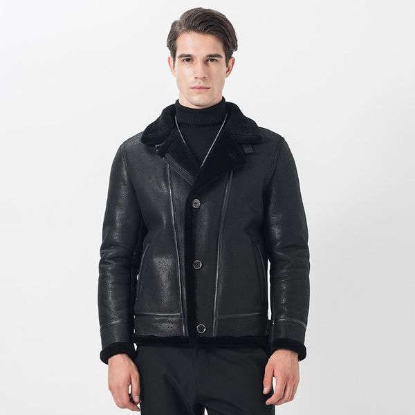 men's leather & faux jacket sheepskin coat autumn winter genuine jackets 100% wool lining vintage motorcycle 14306, Black
men's leather & faux jacket sheepskin coat autumn winter genuine jackets 100% wool lining vintage motorcycle 14306, Black