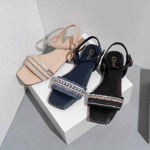 sandals female sandal 2021 women's low-heeled shoes with strap large size square toe girls big summer flat beige fabric p, Black
sandals female sandal 2021 women's low-heeled shoes with strap large size square toe girls big summer flat beige fabric p, Black
