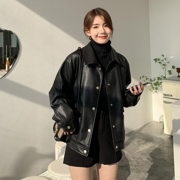 women's leather & faux 2021 spring autumn winter clothing short plus velvet thick loose pu women jacket motorcycle, Black
women's leather & faux 2021 spring autumn winter clothing short plus velvet thick loose pu women jacket motorcycle, Black