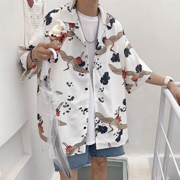 men's casual shirts grus printed short sleeve japanese streetwear harajuku men hiphop oversized hawaiian shirt camisa, White;black
men's casual shirts grus printed short sleeve japanese streetwear harajuku men hiphop oversized hawaiian shirt camisa, White;black
